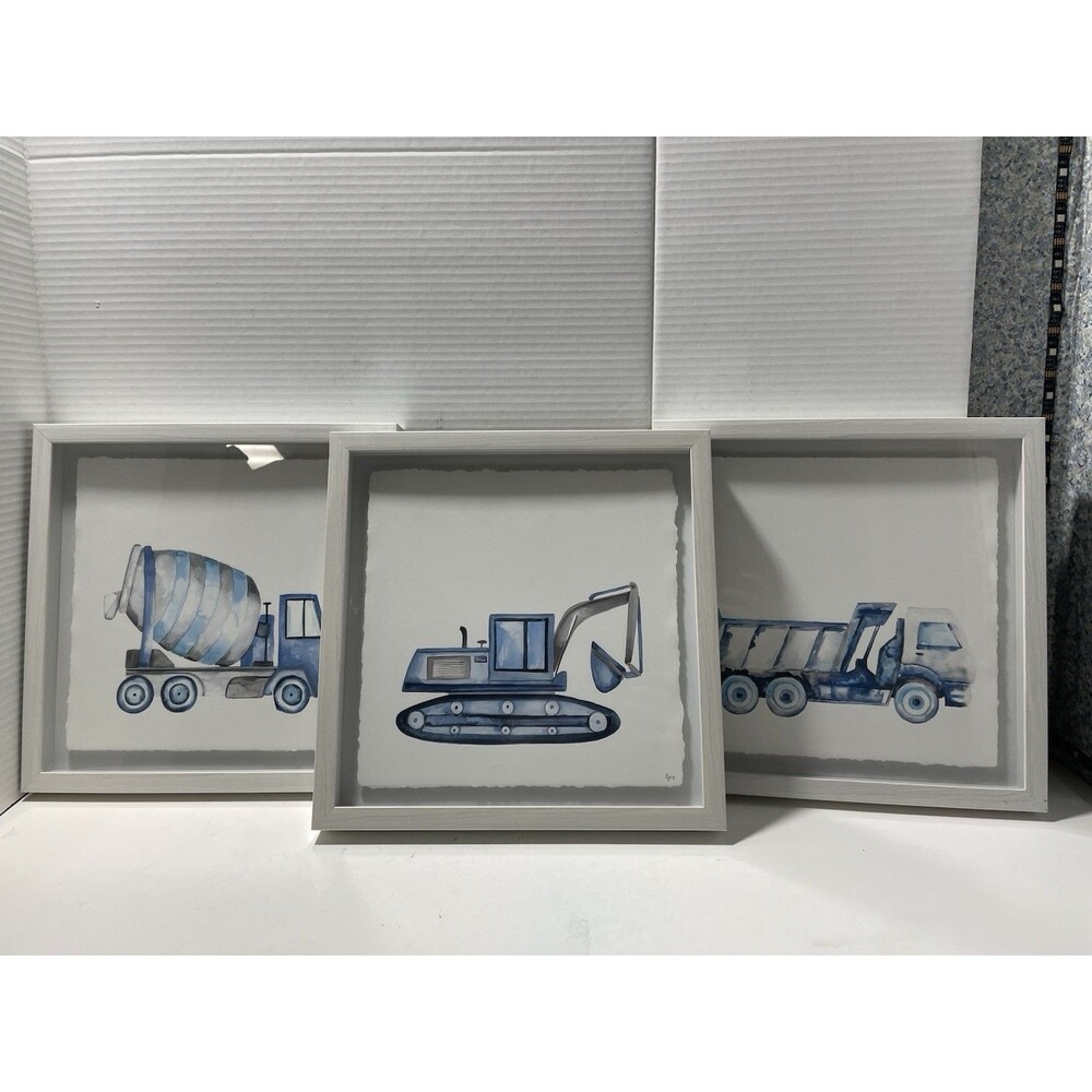 Heavy Hauler Baby Room Framed Nursery Set Of 3 12x12 Art Prints Cement Mixer GUC